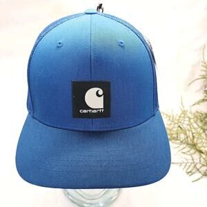 Carhartt Rugged Flex Twill Mesh-Back Logo Patch Hat Cap Deep Lagoon Blue--New